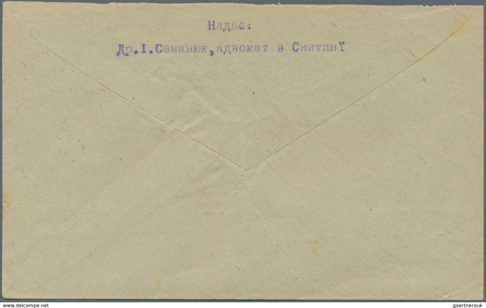 Westukraine: 1919, Registered Cover From Sniatyn To Kolomyi, Franked By Austrian 5 H (2) + 2 Kr. Sca - Oekraïne