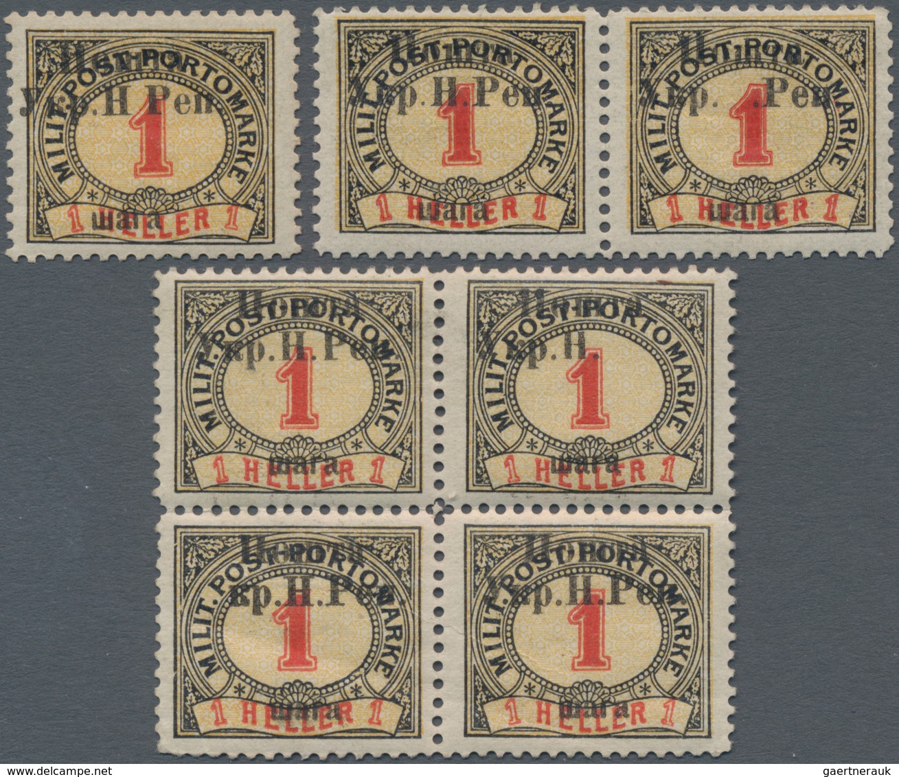 Westukraine: 1919, Overprint On 1h. Postage Due, Varieties "no Dot After 'H'", "missing 'H'", "missi - Ukraine