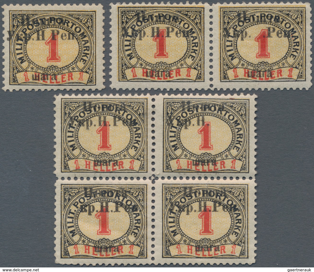 Westukraine: 1919, Overprint On 1h. Postage Due, Varieties "no Dot After 'H'", "missing 'H'", "missi - Oekraïne