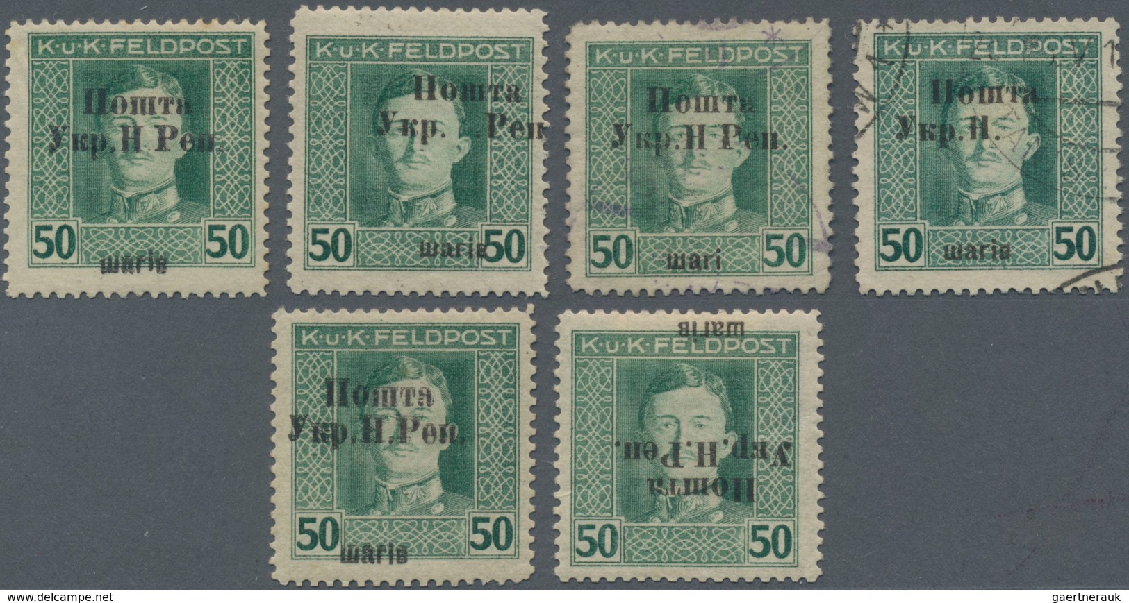 Westukraine: 1919, Postage Stamp. Austrian-Hungarian Field Post With Overprint 50 Schahi: Lot Of 6 V - Oekraïne