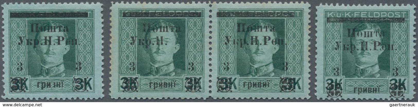 Westukraine: 1919, 3rd Stanislaus Issue 2 G On 2 Kr With Varieties: Pos. 8, 17 ("no Pen"), 18 And 22 - Ukraine