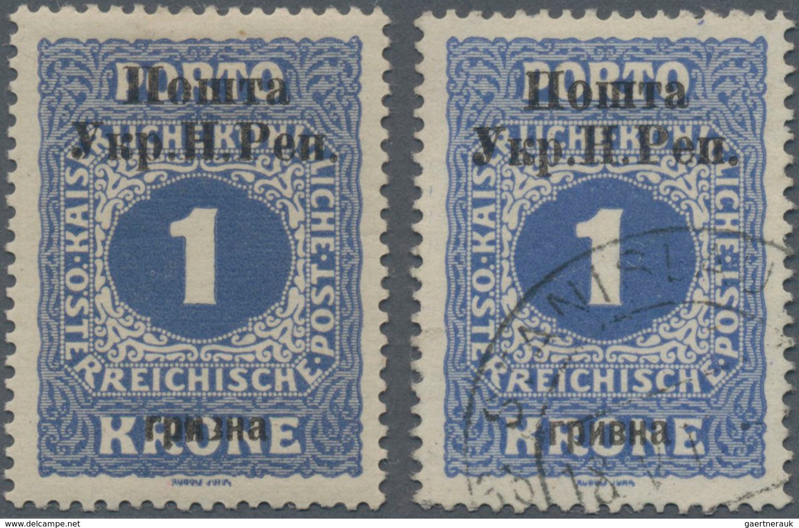 Westukraine: 1919, Overprint On 1kr. Ultramarine, Mint O.g. And Used, (pos. 8), Certificate Ceremuga - Ukraine