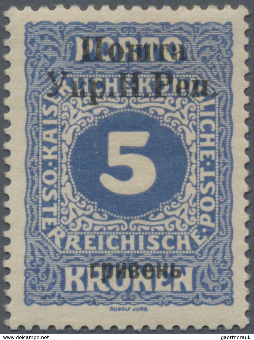 Westukraine: 1919, Overprint On 5 Kr. Ultramarine, Very Fresh, Very Rare Stamp With Varity "thin 'y - Ukraine