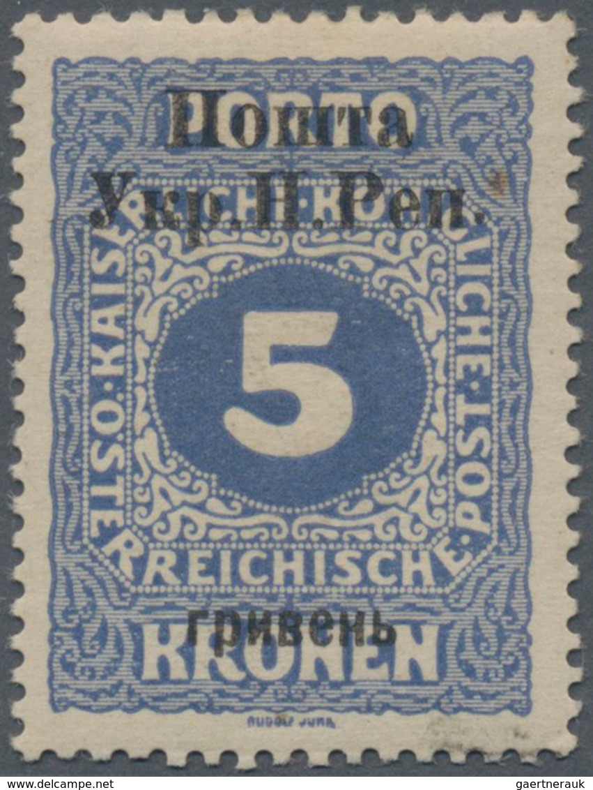 Westukraine: 1919, Overprint On 5 Kr. Ultramarine, Mint O.g., Very Rare Stamp Of Which Just 60 Copie - Oekraïne