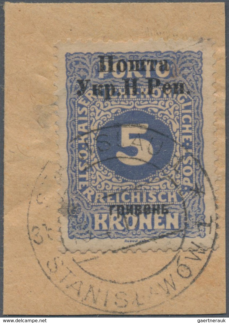 Westukraine: 1919, Overprint On 5 Kr. Ultramarine, Used On Smal Piece, Very Rare Stamp, Especially I - Oekraïne