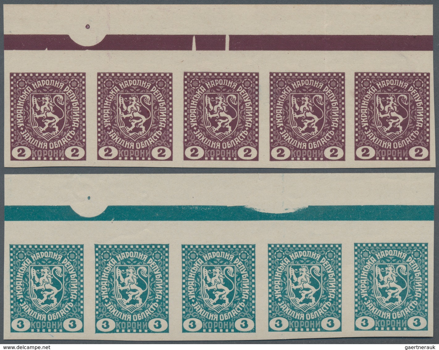 Westukraine: 1919/prepared For But Unissued, 10 S.-3 Kr. Complete Imperforate Set Of 12 In Top Margi - Oekraïne