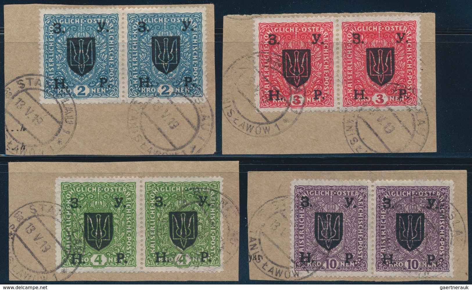 Westukraine: 1919, Lot Mint/used On Piece Inc. Pairs On Piece All Tied "STANISLAU" Resp. Cto On Blan - Oekraïne