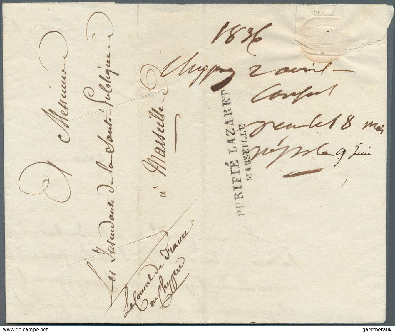Zypern - Vorläufer: 1836, Brief Aus Larnaca Mit Handschriftlichem Abs.-Vermerk "Le Consul De France - Other & Unclassified