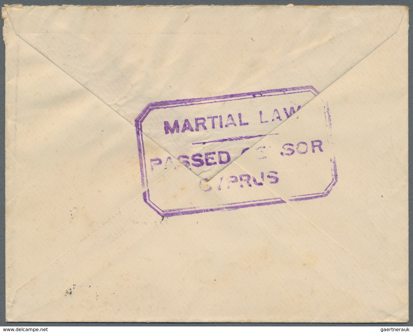Zypern: 1915 Letter From Larnaca With Rare Censor Mark "MARTIAL LAW/ PASSED CENSOR/CYPRUS" Sent Via - Other & Unclassified
