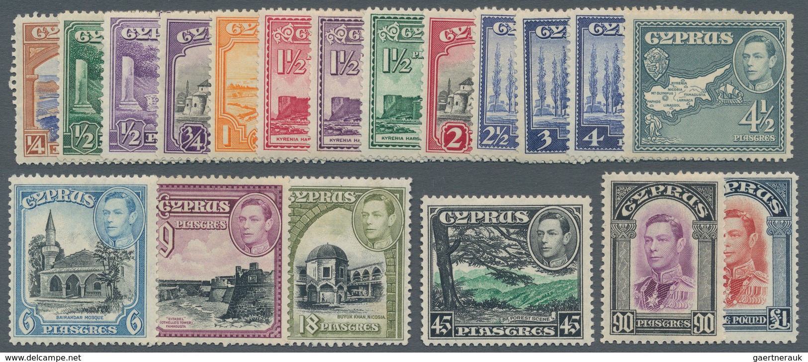 Zypern: 1938/1951, KGVI Definitives Complete Set Of 19, Mint Hinged, SG. £ 250 - Other & Unclassified