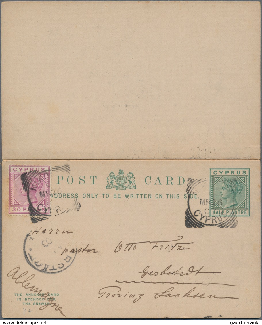 Zypern - Ganzsachen: 1903/1907, Two Postal Stationery Double Postcards 1/2 Pia. Green Victoria (with - Other & Unclassified