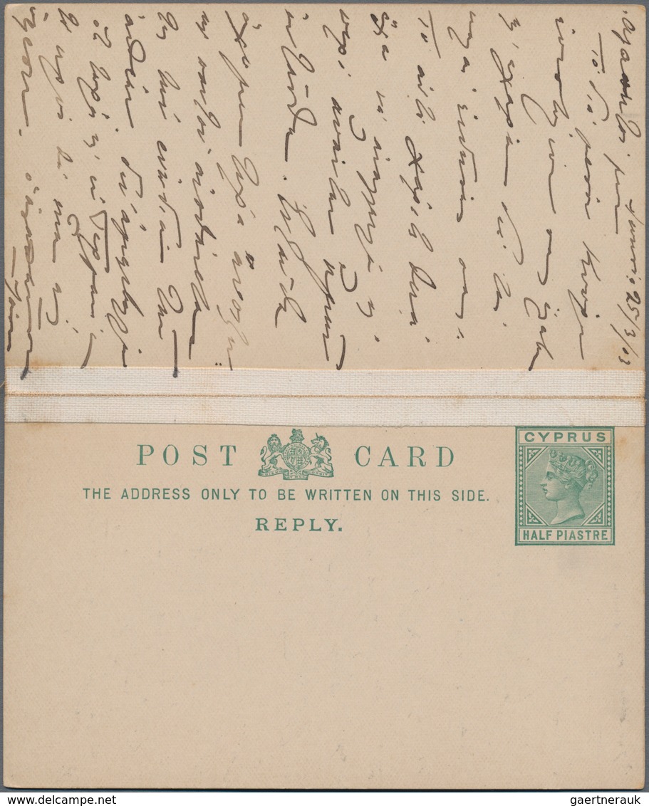 Zypern - Ganzsachen: 1903/1907, Two Postal Stationery Double Postcards 1/2 Pia. Green Victoria (with - Other & Unclassified