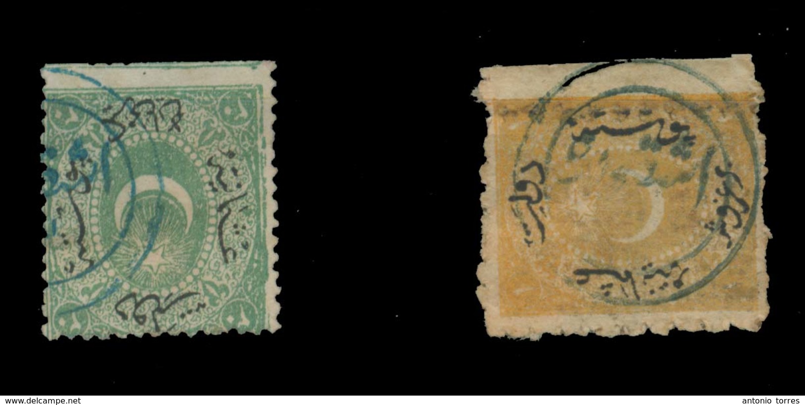 ALBANIA. C.1878. Turkish Period. 2 Stamps Cencelled Blue Central Shqodra (Scutari). F-VF. - Albanien