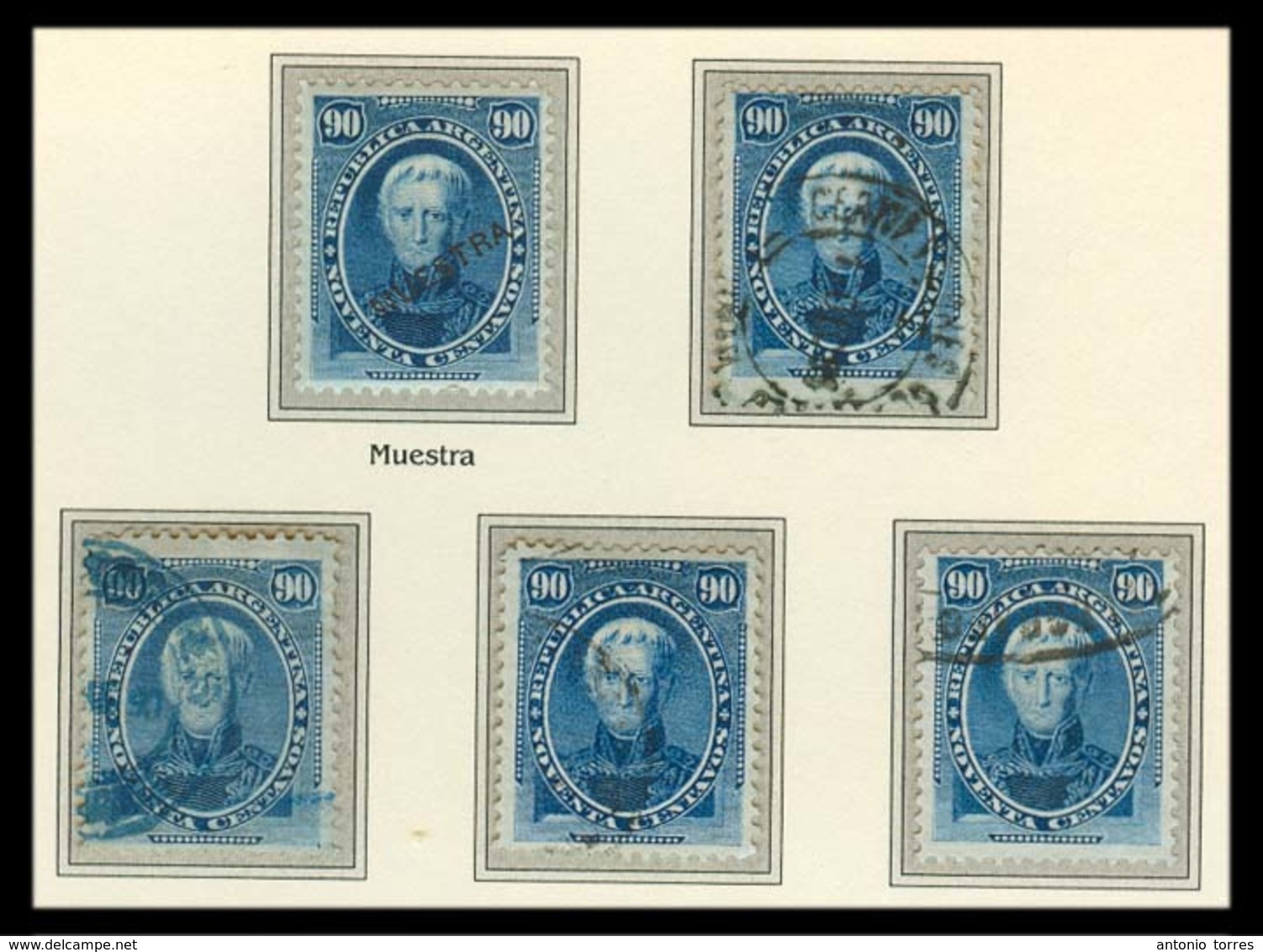 ARGENTINA. 1867. 90c Yv 23 X5 Diff Cancels + One Specimen. ABN. VF. - Sonstige & Ohne Zuordnung