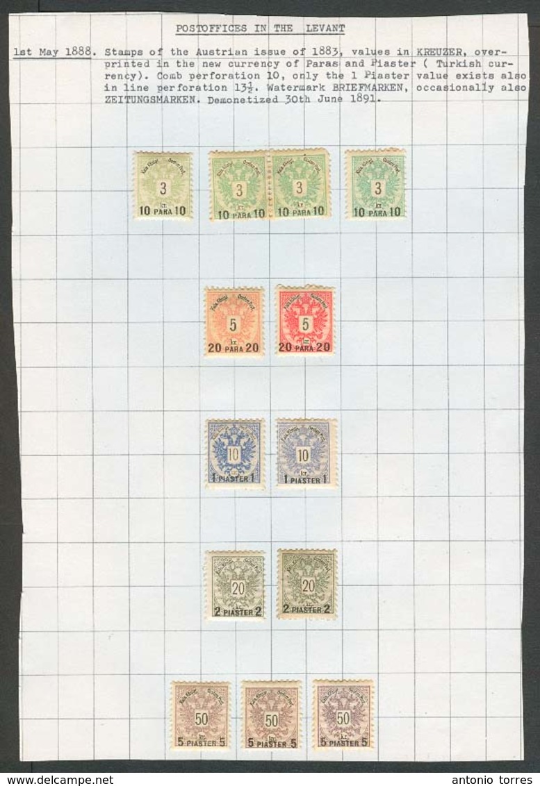 AUSTRIAN Levant. 1888 Issues. Selection 13 Diff 10p / 5p Ovptd. Including 2 Diff Colors Of 1 Piaster Blue R). VF. In Alb - Andere & Zonder Classificatie