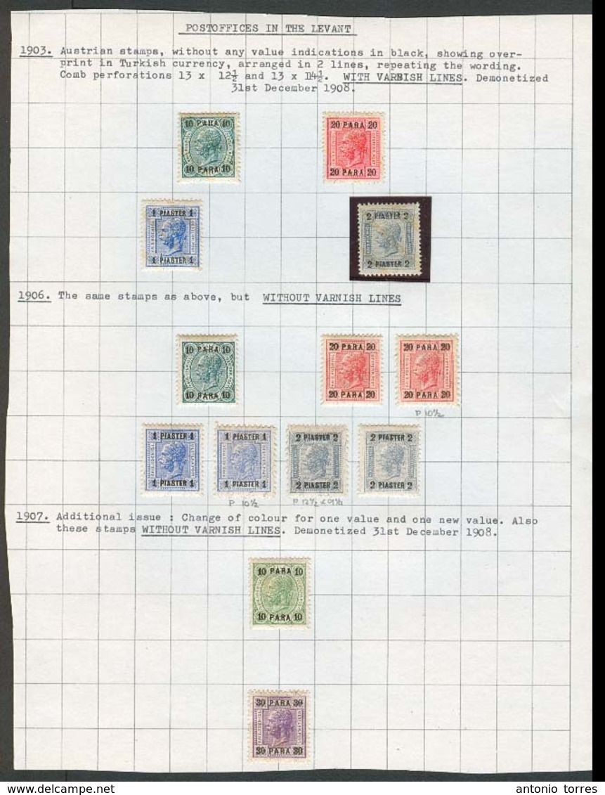 AUSTRIAN Levant. 1903 Issue. Original Album Page Collection Mint Stamps. 13 Diff Incl 2p Mint OG Unhinged (Yv 05 200 Eur - Andere & Zonder Classificatie