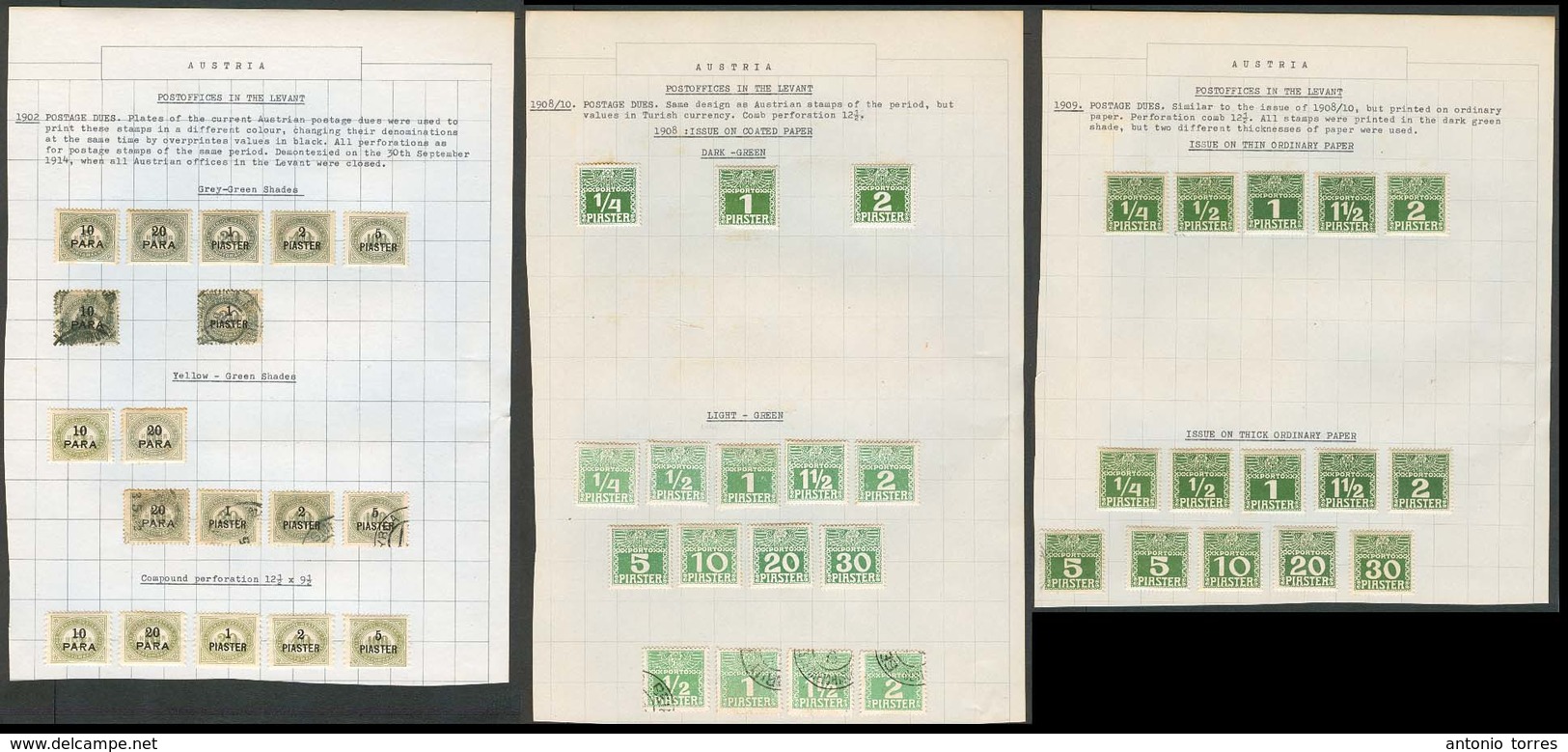 AUSTRIAN Levant. 1902-10. Postage Due Issues. Original Mostly Mint OG Collection In 3 Album Pages Values To 30p. VF Cond - Sonstige & Ohne Zuordnung