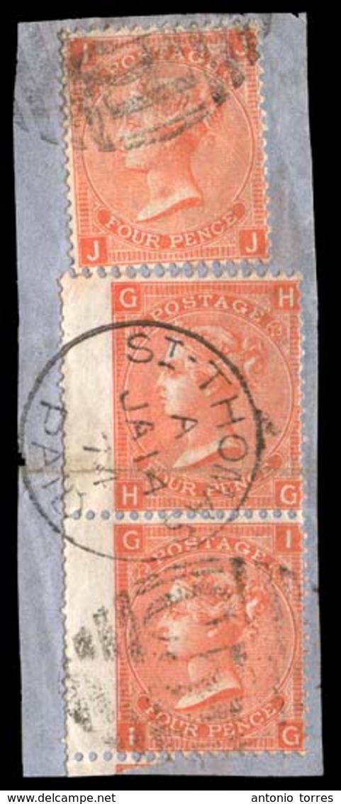 BC - St. Thomas. ST. THOMAS. 4d, Plate 13. Single And Pair On Piece. Cancelled "C-51" + St. Thomas/PAID. 1874. Show Item - Altri & Non Classificati