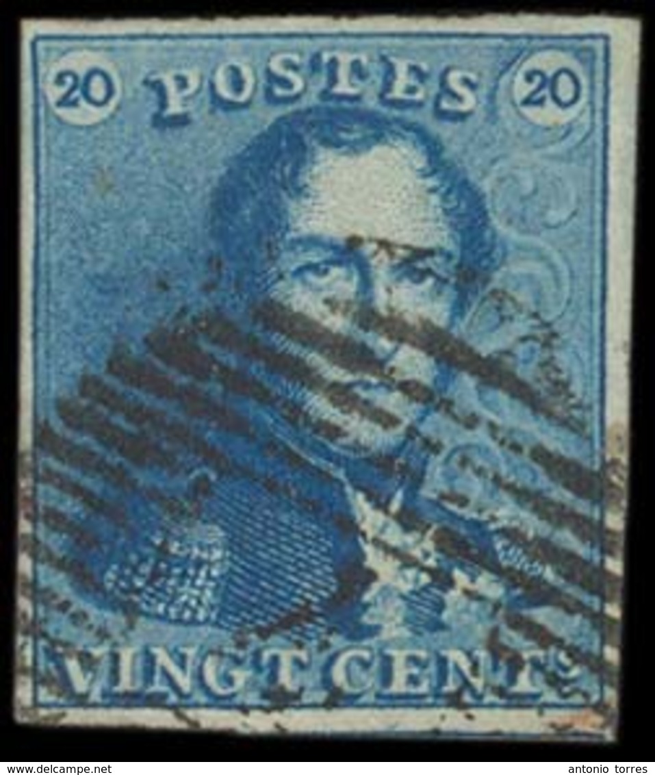 BELGIUM. Yv2º. 20c Blue, Very Good Margins All Around, Grill Cancel. - Sonstige & Ohne Zuordnung