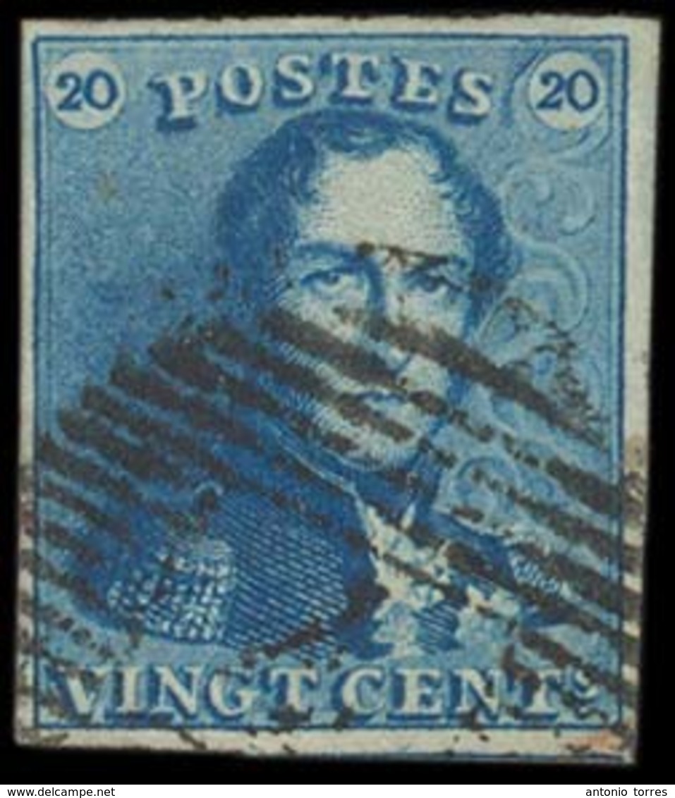 BELGIUM. Yv2º. 20c Blue, Very Good Margins All Around, Grill Cancel. - Other & Unclassified
