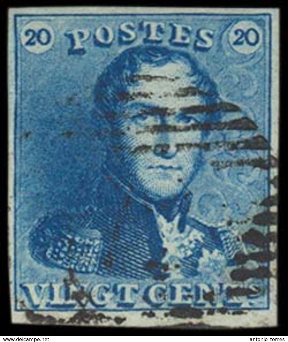 BELGIUM. Yv2º. 20c Starry Blue, Very Good Margins, Appear Border Of Sheet At Bottom, Nicely Cancelled. VF. - Sonstige & Ohne Zuordnung