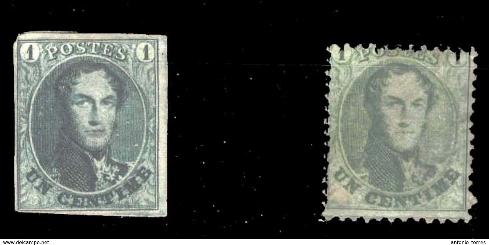 BELGIUM. Yv. 9*, 13c.*, 1c. Darkgreen Imperf. + Perf. 12 1/2 X 13 1/2. Faultless. Cat.06 270 Euros**. - Sonstige & Ohne Zuordnung