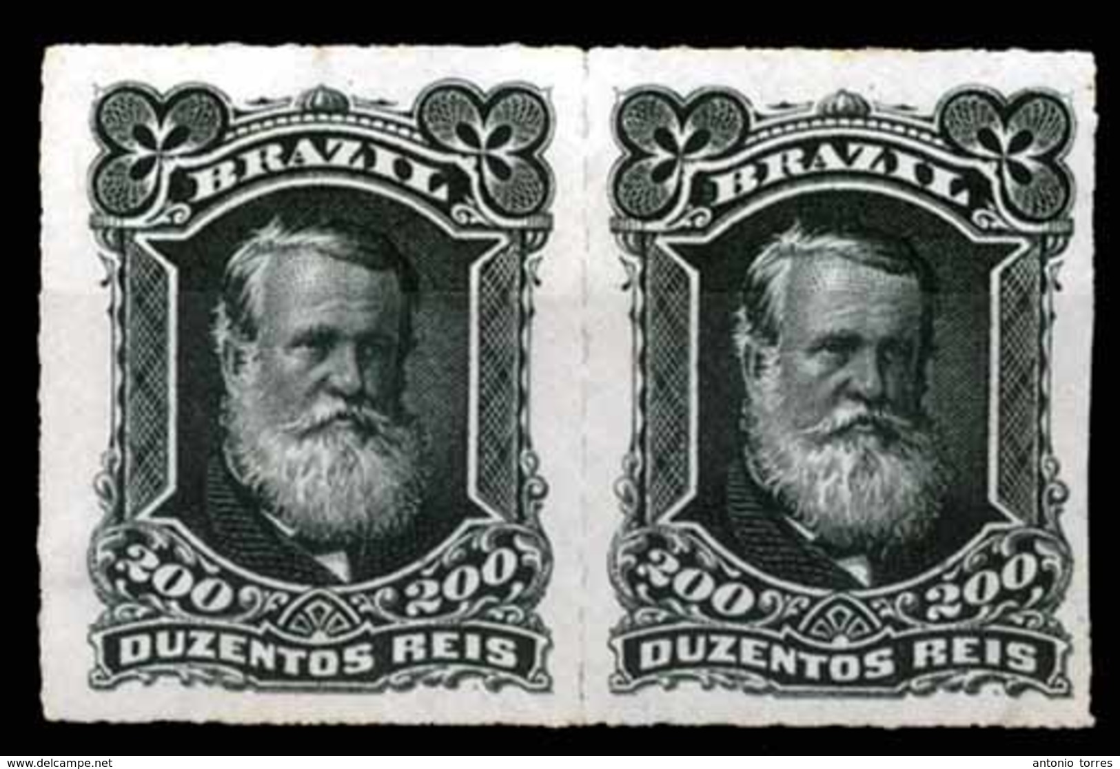 BRAZIL. 1877. White Beard 200r Black Rouletted, A Very Fine Unused Pair. Scarce Multiple-only Nine Pairs Are Recorded. S - Other & Unclassified