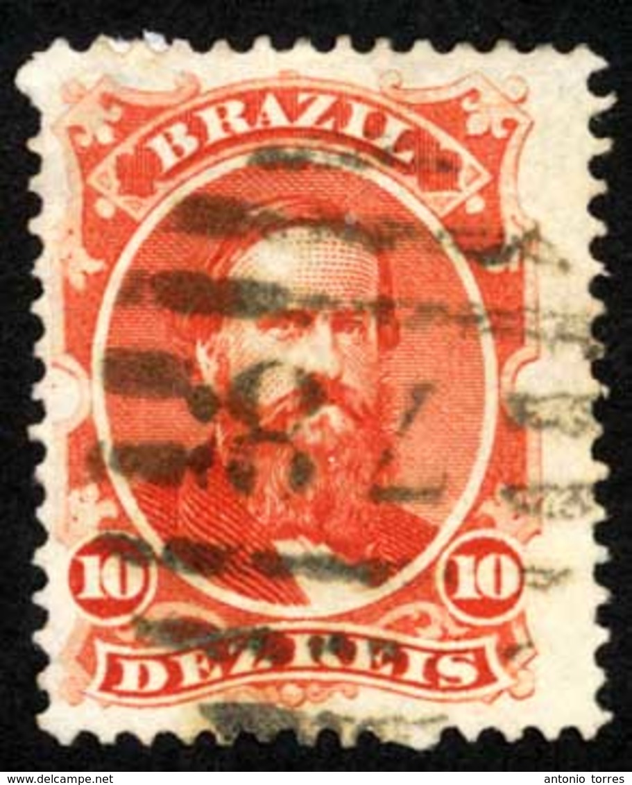 BRAZIL. 1866. 10r Vermilion, A Fine Used Example With Complete Strike Of Italian '78' Numeral Handstamp In Black. Scott  - Other & Unclassified