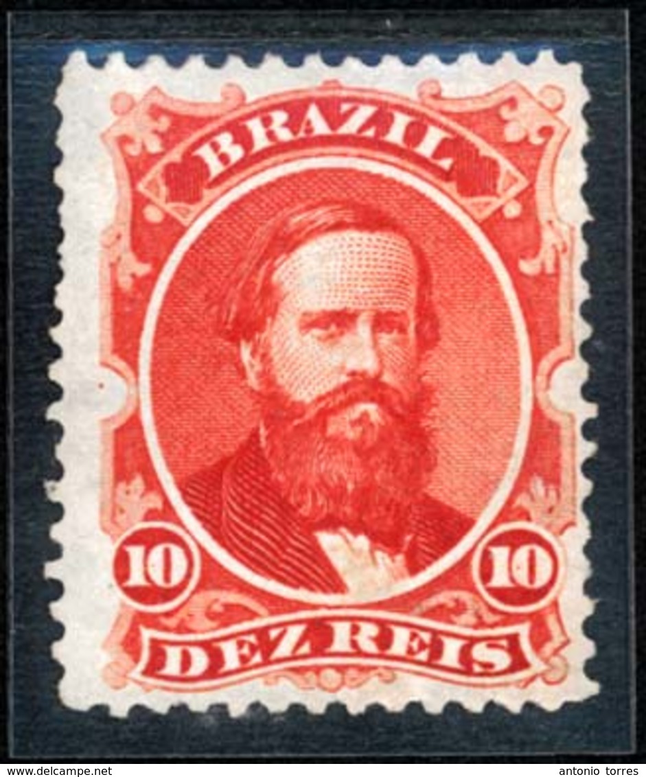 BRAZIL. 1866. 10r Vermilion On Blued Paper, A Very Fine Original Gum Example With 'blocking' On Reverse Where Paper Has  - Altri & Non Classificati