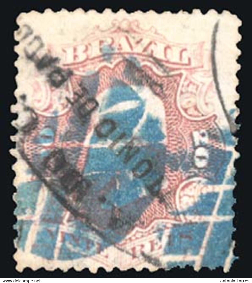 BRAZIL. 1866. 20r Rose Lilac, A Fine Used Example Cancelled By Blue Cork Cancels And Over-struck With Oval Framed 'A.DO. - Other & Unclassified
