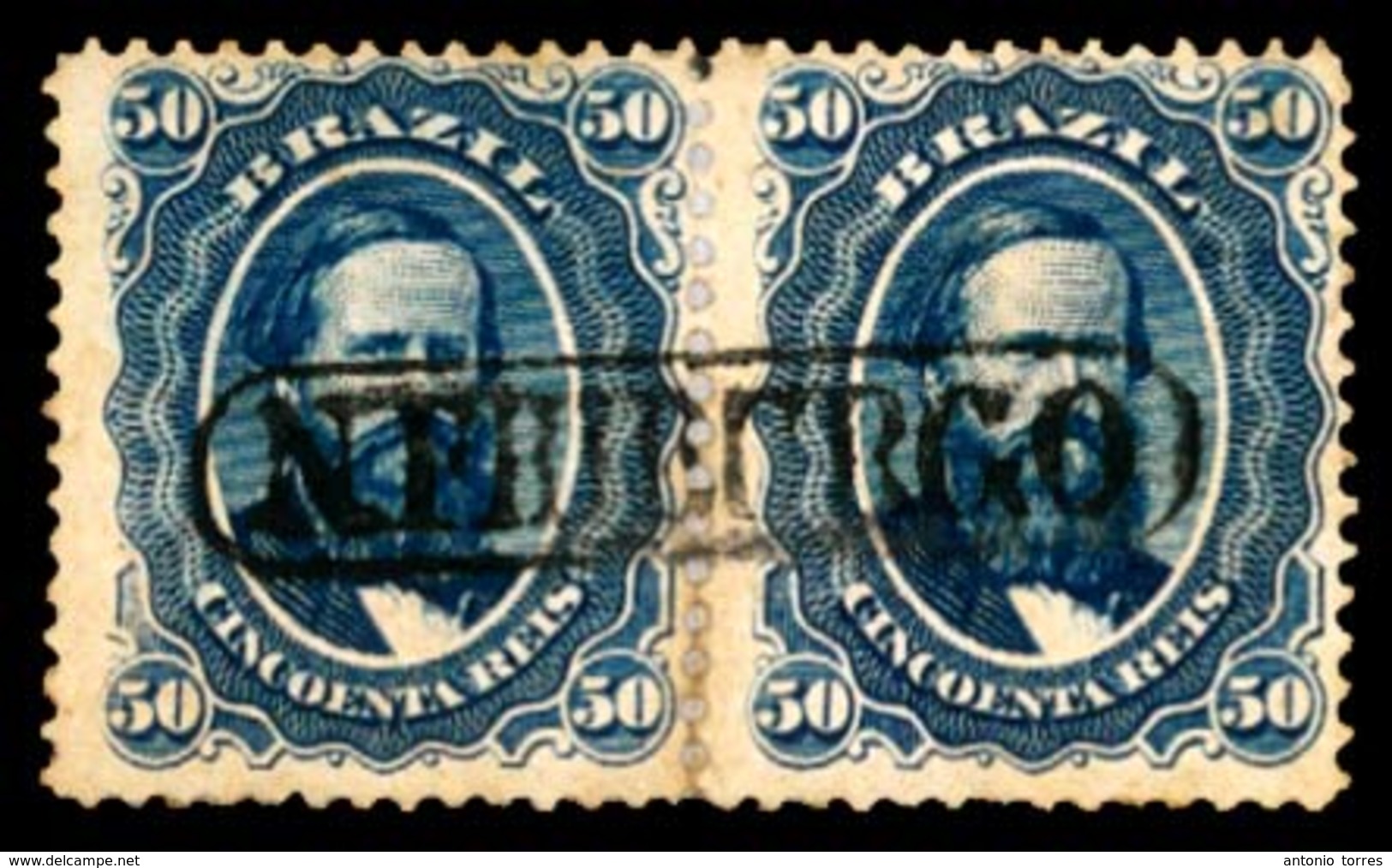 BRAZIL. 1866. 50r Blue, A Fine Pair Cancelled By Complete Strike Of Oval Framed 'NOVA FRIBURGO' Handstamp In Black. Ayre - Other & Unclassified