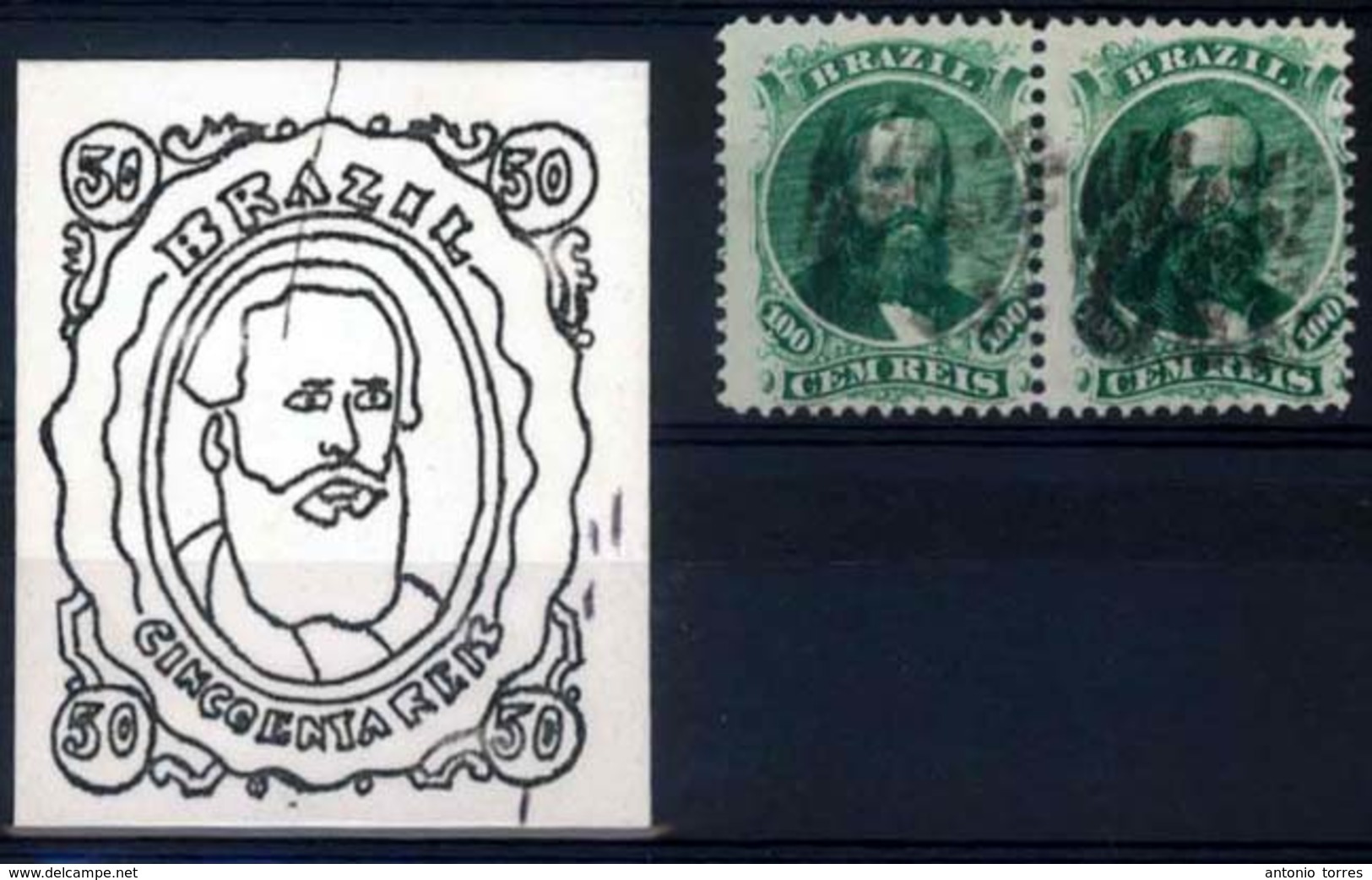 BRAZIL. 1866. 100r Green, A Good Used Pair Showing Left Stamp Type I And Right Stamp Type IA. Scott 58. Meyer 27, 27a. - Other & Unclassified