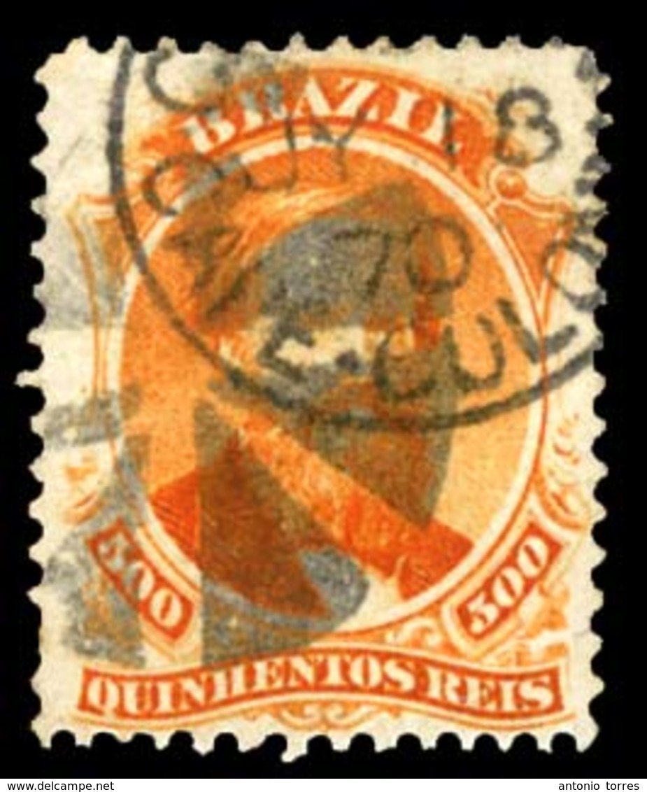 BRAZIL. 1866. 500r Orange, A Used Example Cancelled By Black Cork Cancel And Over-struck With 'CAPE TOWN-CAPE COLONY' Cd - Other & Unclassified
