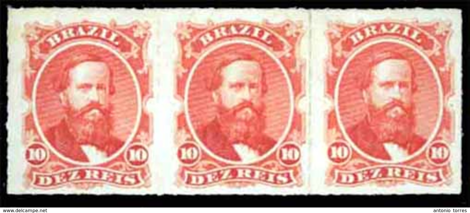 BRAZIL. 1876. 10r Vermilion, A Fine Unused Strip Of Three Of Fresh Colour. Scott 61. Meyer 30. - Other & Unclassified