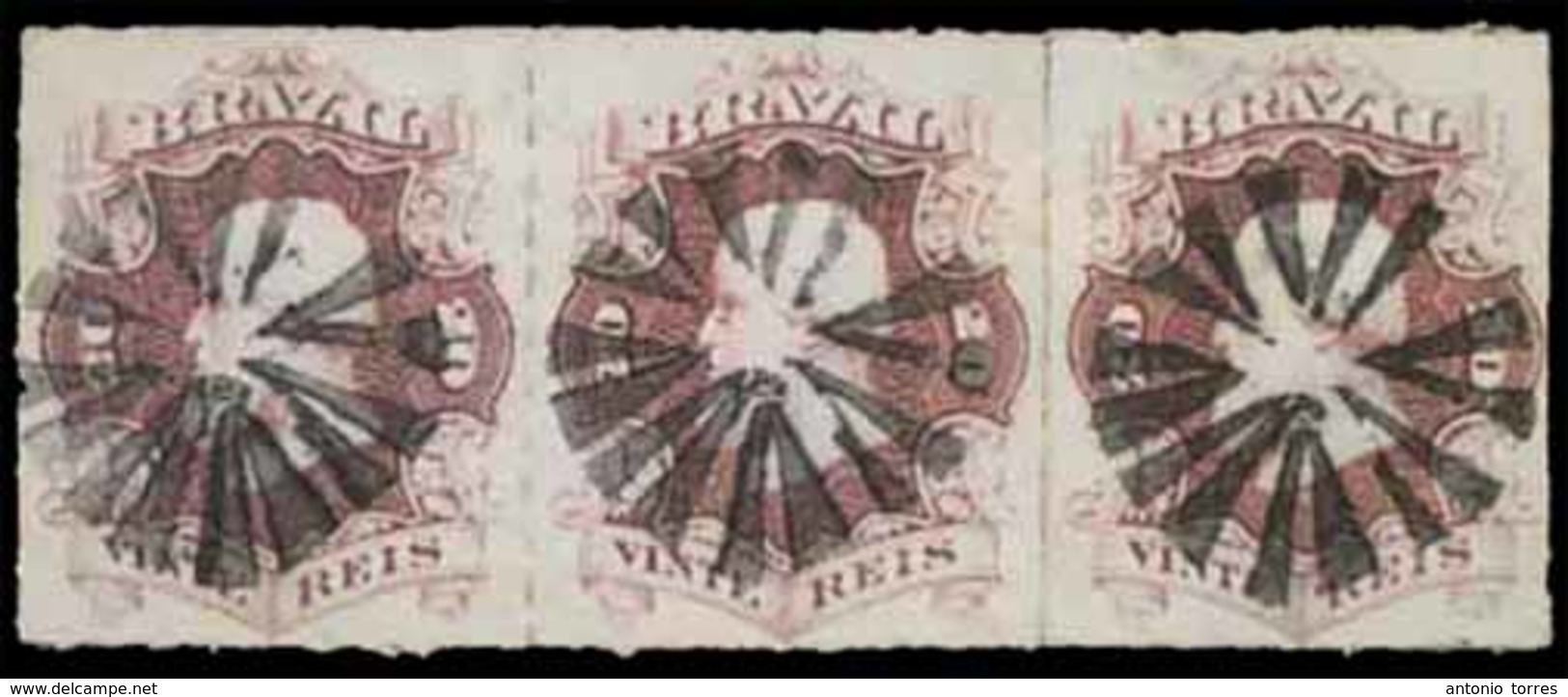BRAZIL. 1876. 20r Rose Lilac, A Fine Used Strip Of Three In Deep Shade Each Cancelled By Complete Strikes Of Rays [15 Se - Autres & Non Classés
