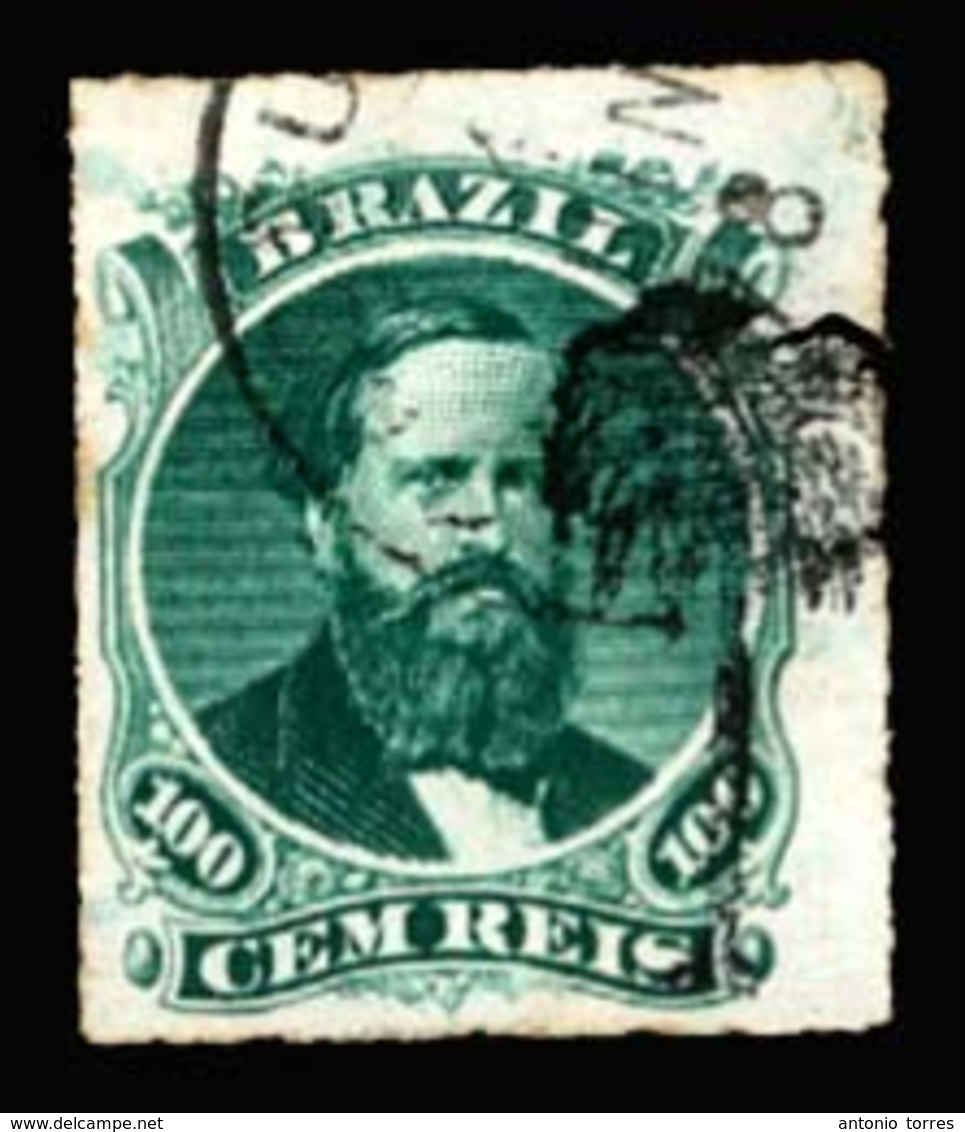 BRAZIL. 1876. 100r Green, 3rd Die, Type IV, A Wonderful Example Cancelled By Part Cds And Complete Strike Of Figurative  - Altri & Non Classificati