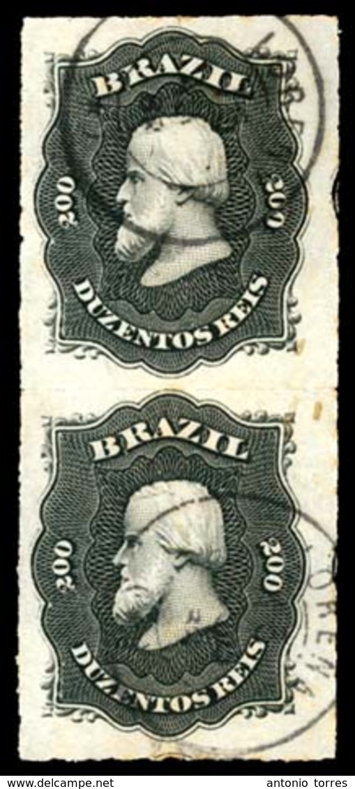 BRAZIL. 1876. 200r Black, A Fine Used Vertical Pair Cancelled By LORENA French Type Circular Datestamp 13.AGO.82 In Blac - Autres & Non Classés