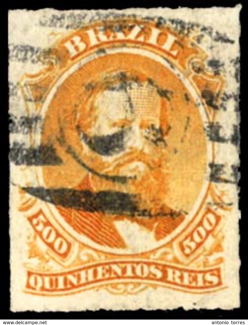 BRAZIL. 1876. 500r Orange Cancelled Solely On Arrival By American '6' Numeral Obliterator In Black. Scarce And Fine. Sco - Autres & Non Classés