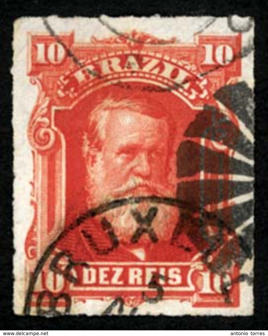 BRAZIL. 1877. 10r Vermilion, A Fine Used Example Cancelled By Part Cork Cancel And Belgian 'Bruxelles' Arrival Cds. Scot - Autres & Non Classés