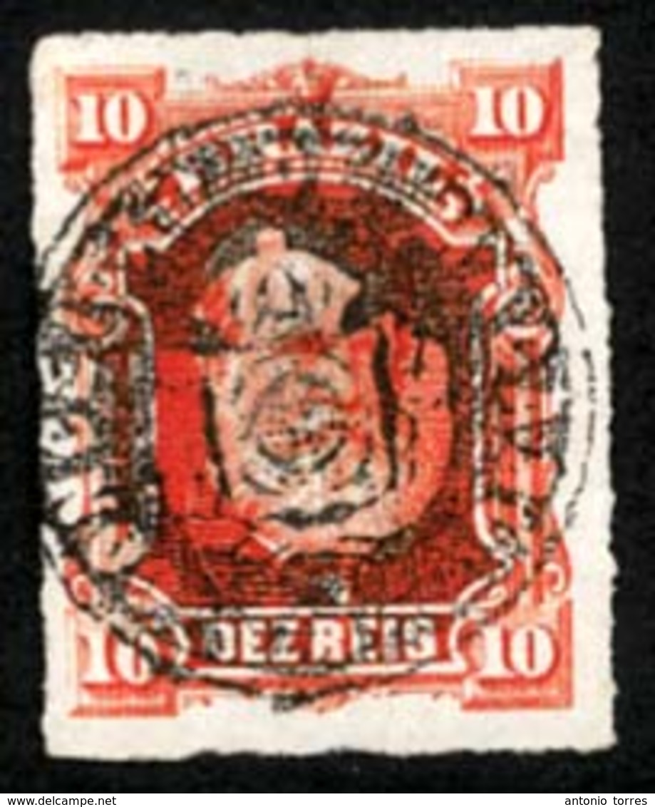 BRAZIL. 1878. 10r Vermilion, An Outstanding Example Cancelled By Complete Strike Of Negative Seal 'CONCEICAO DE MACABU'  - Other & Unclassified