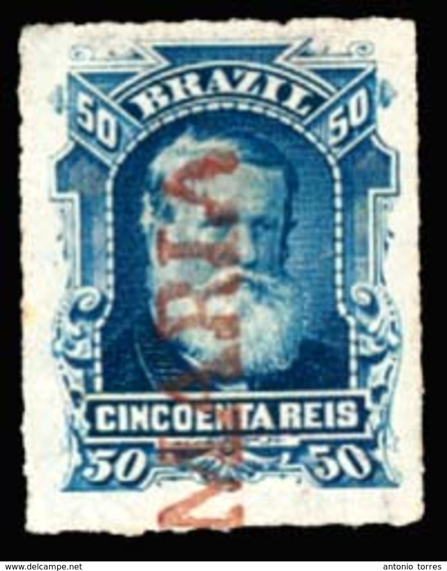 BRAZIL. 1879. 50r Blue, A Superb Used Example Cancelled By Straight Line 'SANTA MARIA' Handstamp In RED. Scarce And Attr - Other & Unclassified