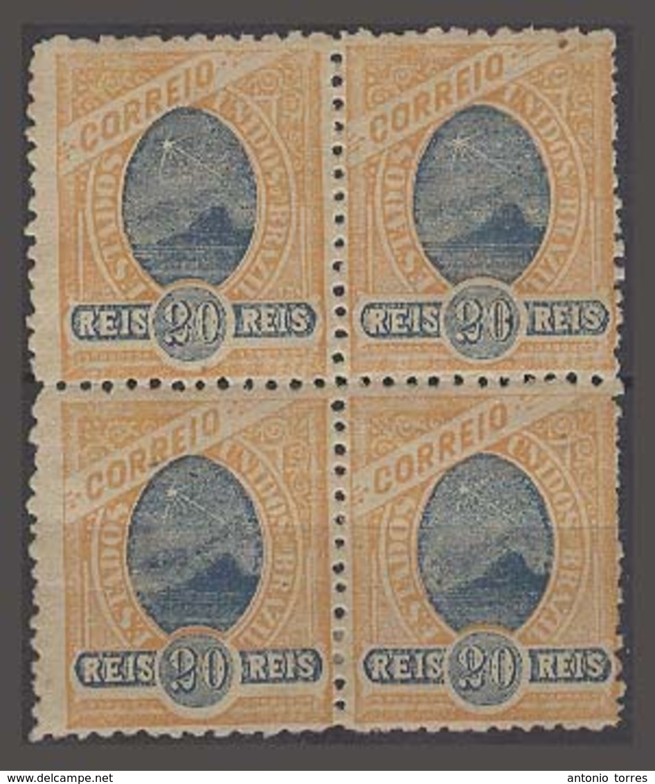 BRAZIL. 1894-1904. Yv 80 */**. 20rs Orange And Blue Block Of Four Mint. Scrce Multiple. - Altri & Non Classificati