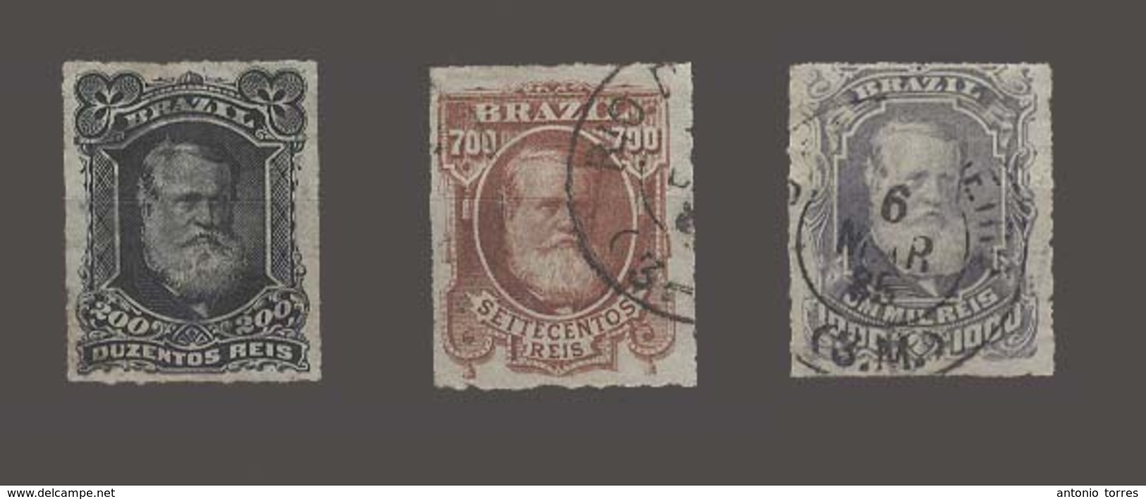 BRAZIL. 1877. D.Pedro 200rs, 700rs And 1000rs (RHM 42, 45, 46). Gh Values All Three Fine Used. 1999  Cat 225$. - Altri & Non Classificati