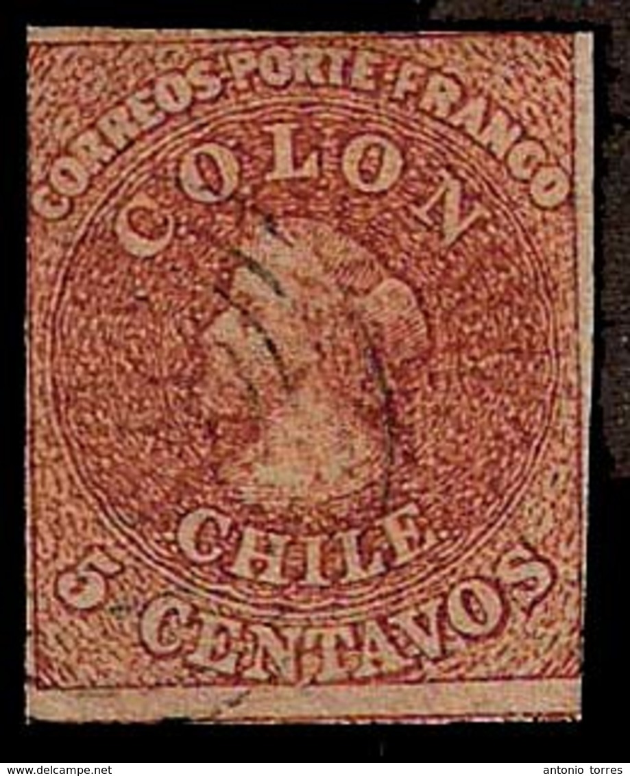 CHILE. 1854. Yv 1D. 5c. / White Paper With Head Print Line Around Shape. Most Unusual. - Cile