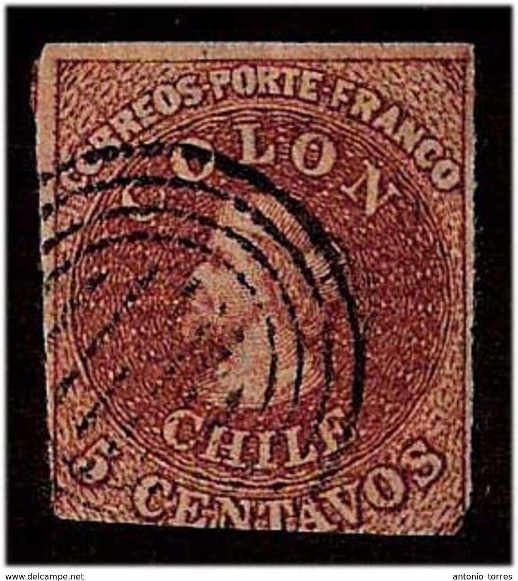CHILE. 1854. 5c. 3c. Santiago Print Clear Print. 5c. Chocobrown. 3 Margins. Scarce Item. - Cile
