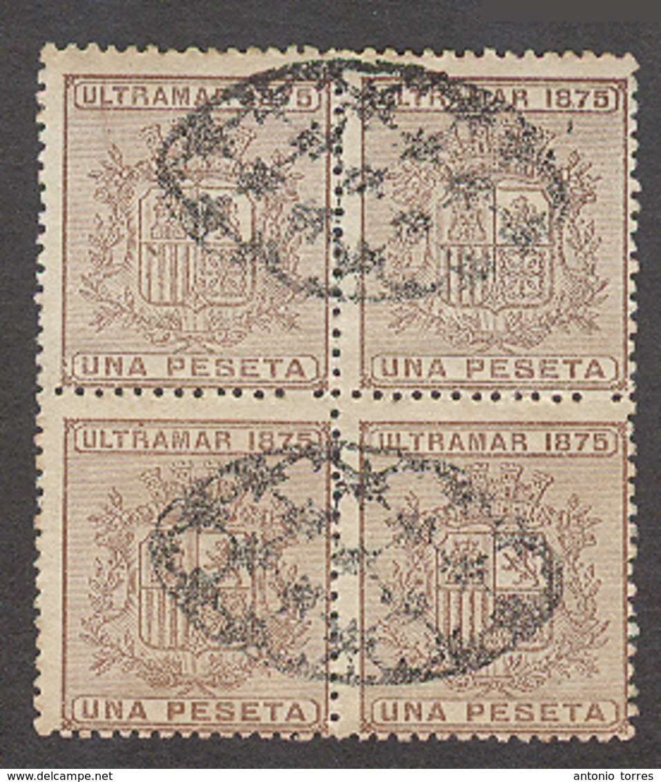 CUBA. 1875. Ed 34º (x4). 1 Pta Bloque 4 Usado. Bonito Y Escaso Multiple Sin Defectos. - Sonstige & Ohne Zuordnung