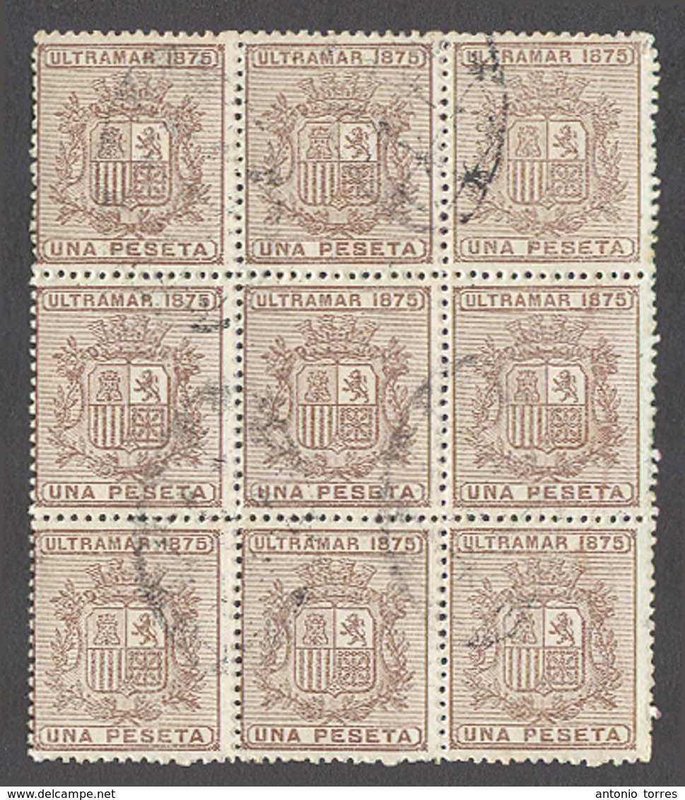 CUBA. 1875. Ed 24º (x9). 1 Pta Bloque De Nueve Usado. Precioso Y Espectacular Multiplo. Pieza De Exposicion El Clave De  - Other & Unclassified