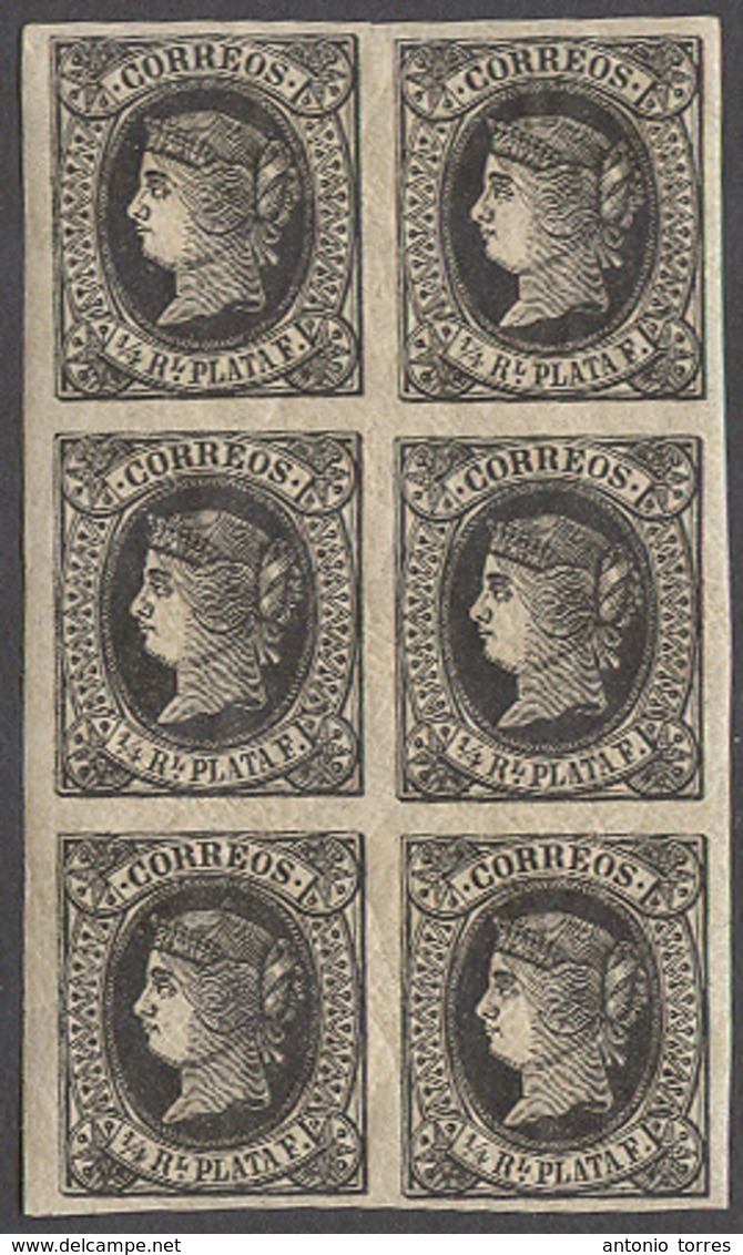 CUBA. 1864. Ed 12**. 1/4 Rl Negro Bloque 6 Grandes Margenes Con Goma Original Sin Charnela. Gran Lujo. Soberbio. - Altri & Non Classificati