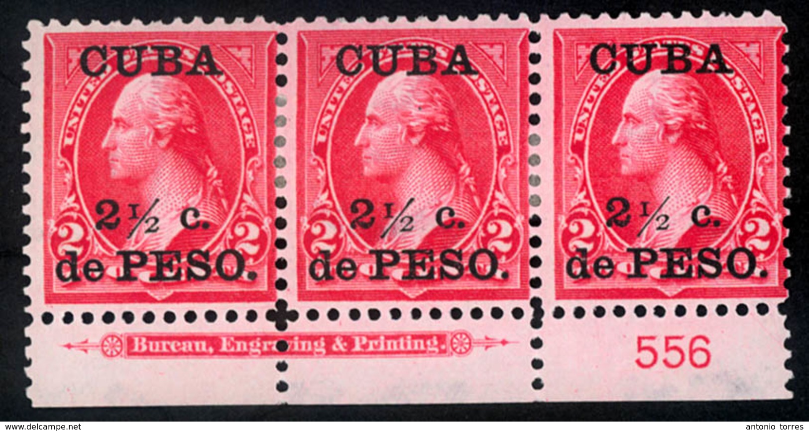 CUBA. 1899.2 1/2 On 2c Carmine "U.S. Occupation". A Fine Eight Hinge Mint. Horizontal Strip Of Three With Full IMPRINT A - Altri & Non Classificati