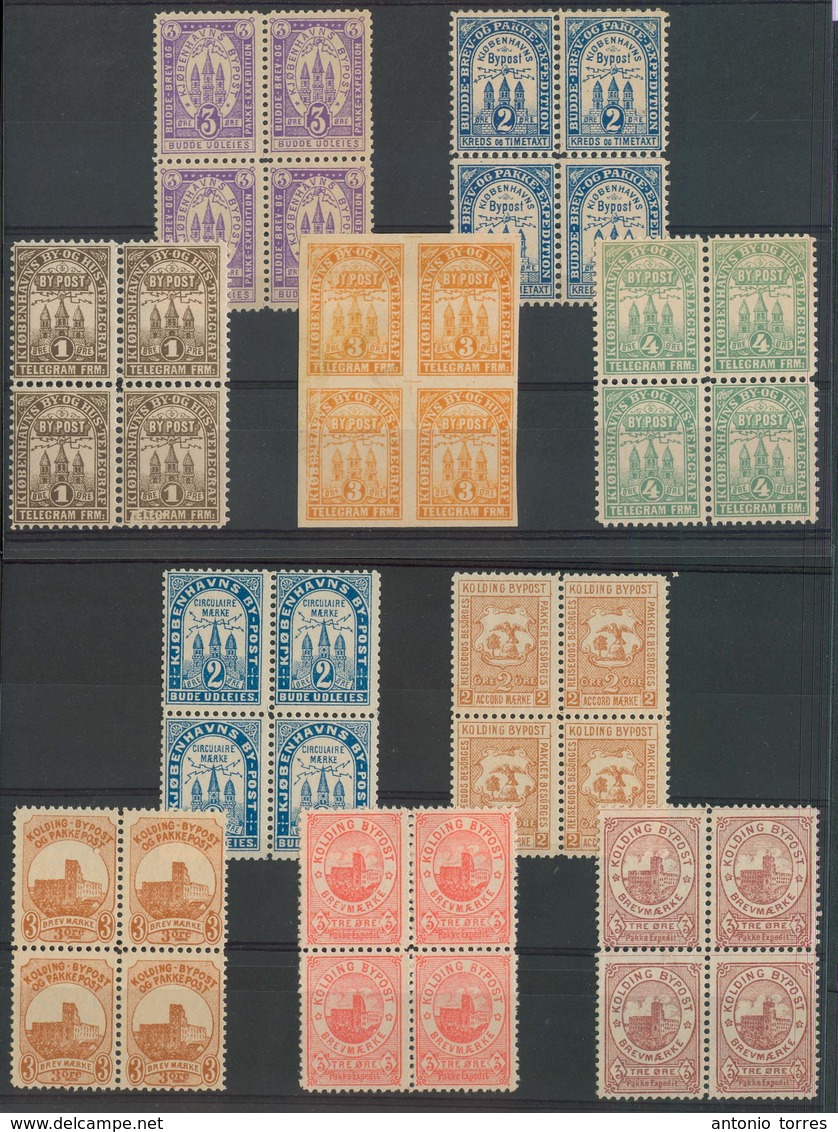 DENMARK. C.1900. Local 10 Diff Blocks Of Four Mint Stamps, Telegraph Stamps. Nice Group. VF. - Other & Unclassified